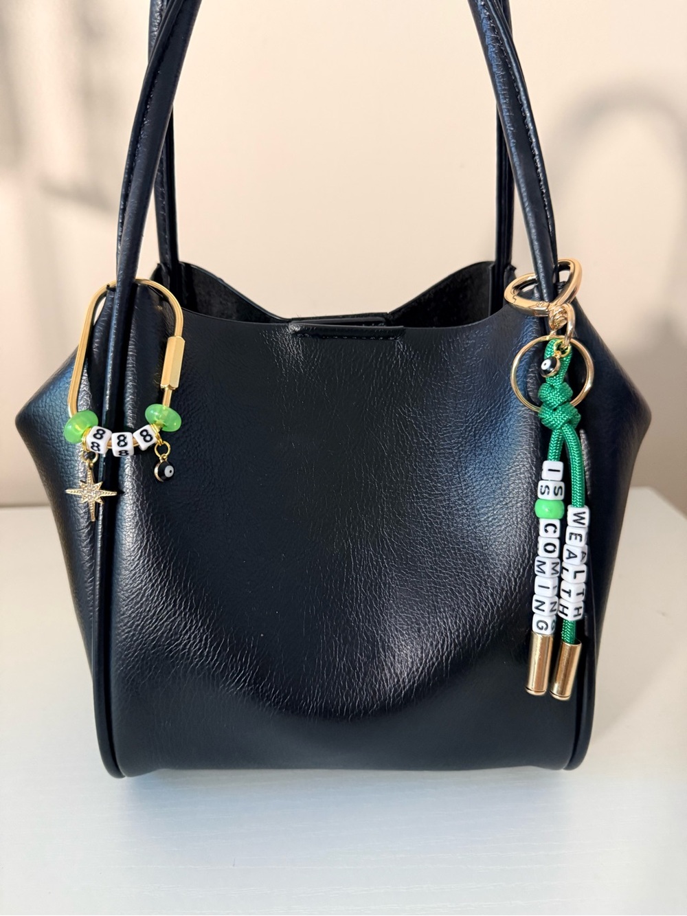 NEW 888 WEALTH IS COMING Evil Eye North Star Bag Charm + Keychain Talisman Set